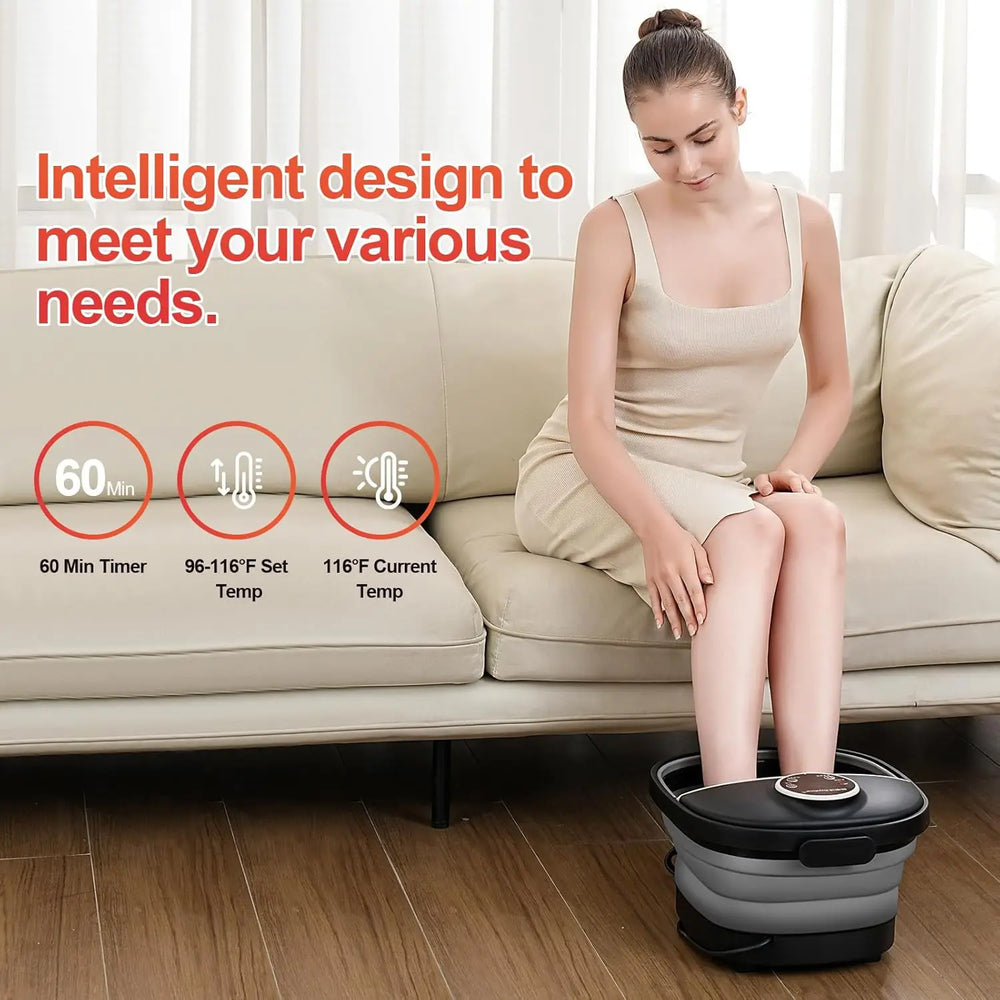 Premium Collapsible Heated Foot Spa – Portable Foot Bath with Massage Rollers, Bubble Function, Timer & Temperature Control