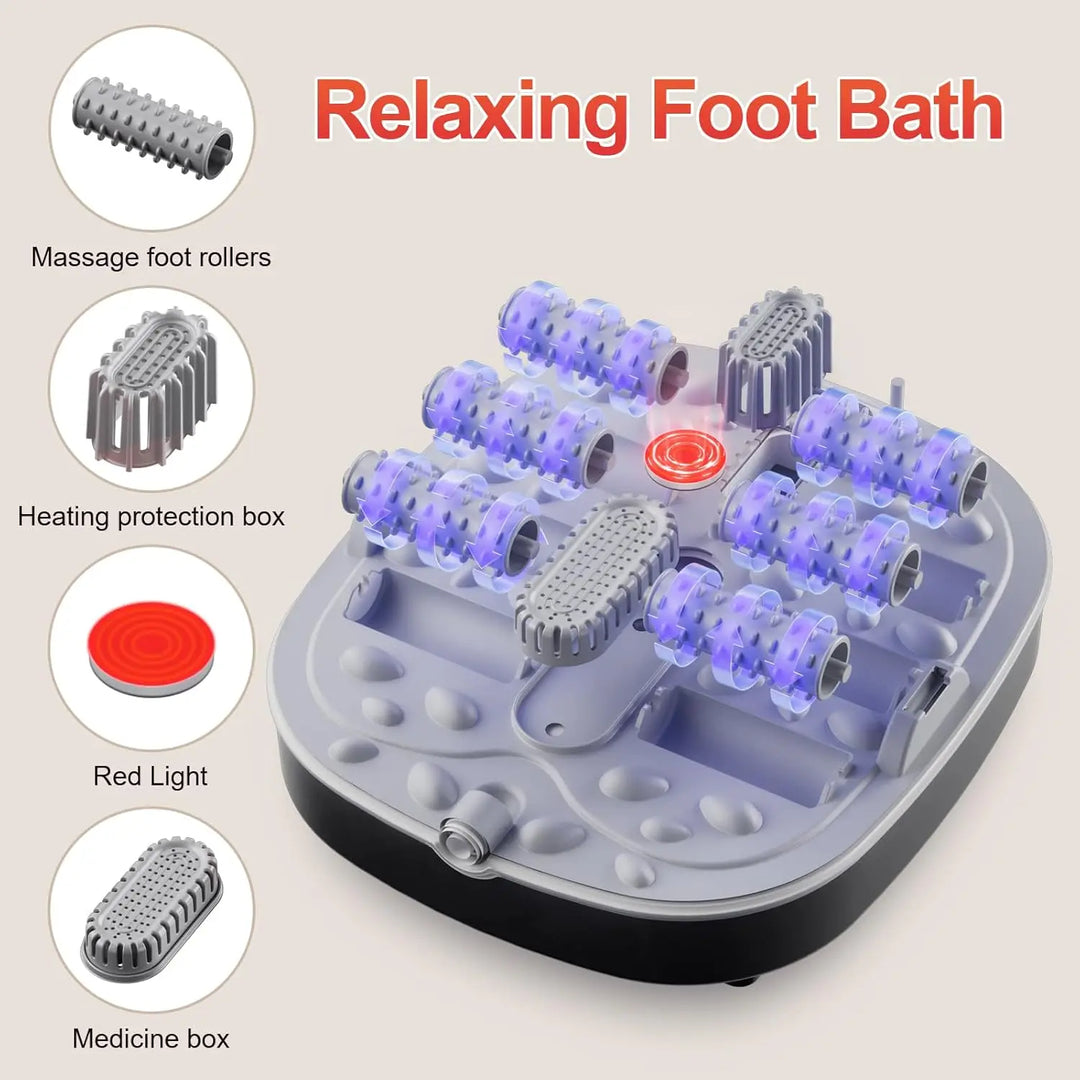 Premium Collapsible Heated Foot Spa – Portable Foot Bath with Massage Rollers, Bubble Function, Timer & Temperature Control