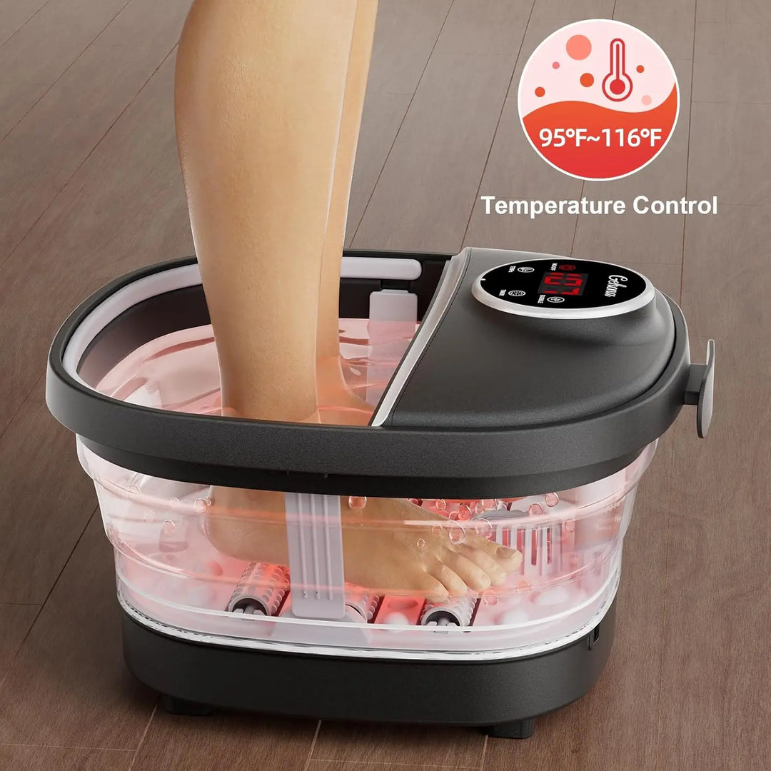 Premium Collapsible Heated Foot Spa – Portable Foot Bath with Massage Rollers, Bubble Function, Timer & Temperature Control