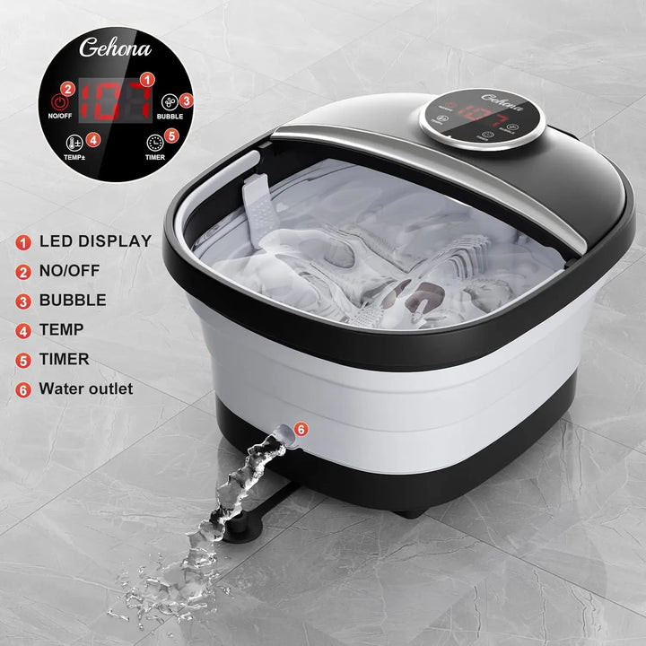 Premium Collapsible Heated Foot Spa – Portable Foot Bath with Massage Rollers, Bubble Function, Timer & Temperature Control