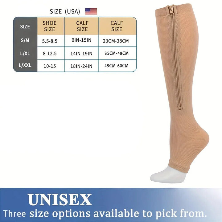 Premium Compression Socks with Zipper for Men & Women – Support for Improved Circulation, Pain & Swelling Relief – 1 Pair of Stable, Breathable Compression Stockings