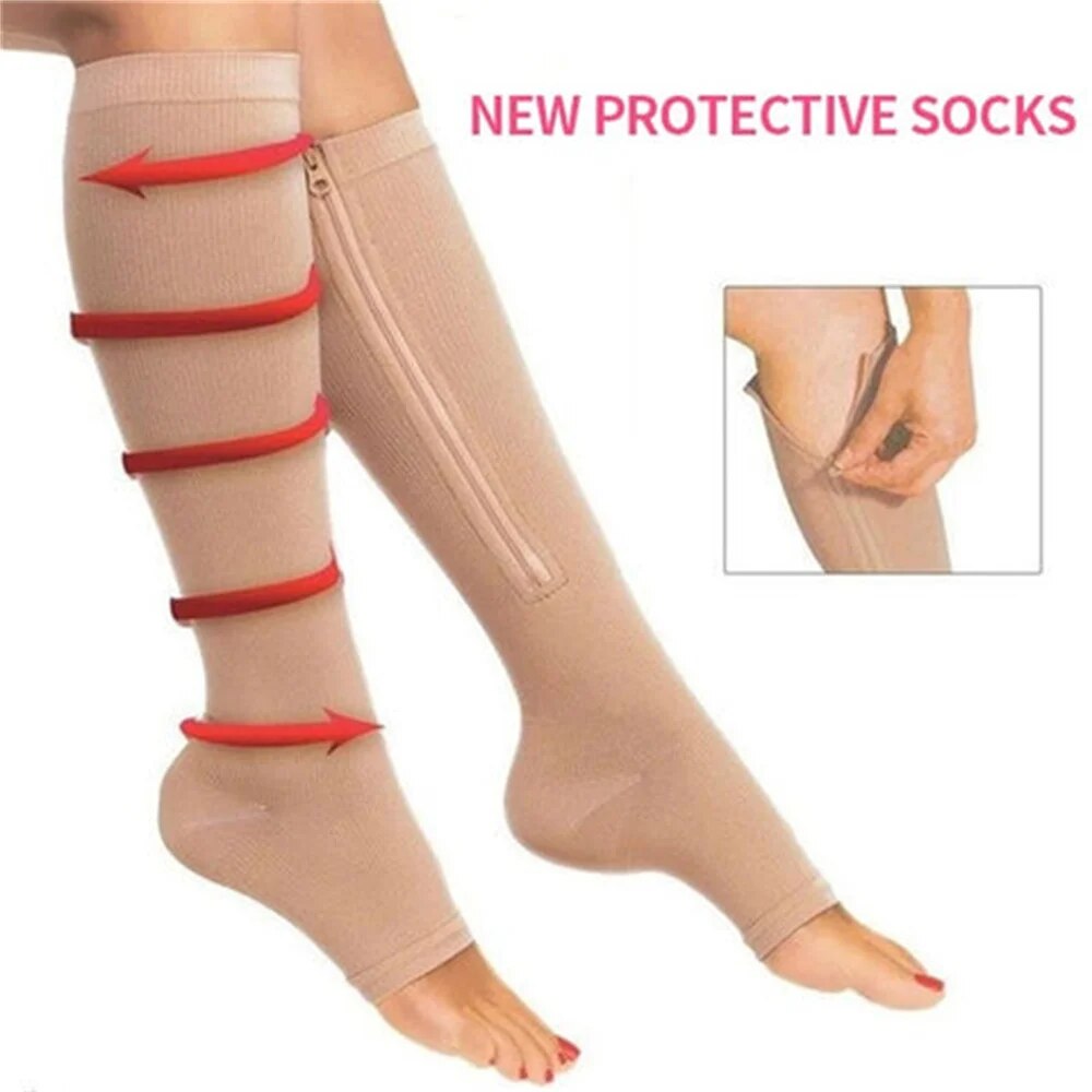 Premium Compression Socks with Zipper for Men & Women – Support for Improved Circulation, Pain & Swelling Relief – 1 Pair of Stable, Breathable Compression Stockings