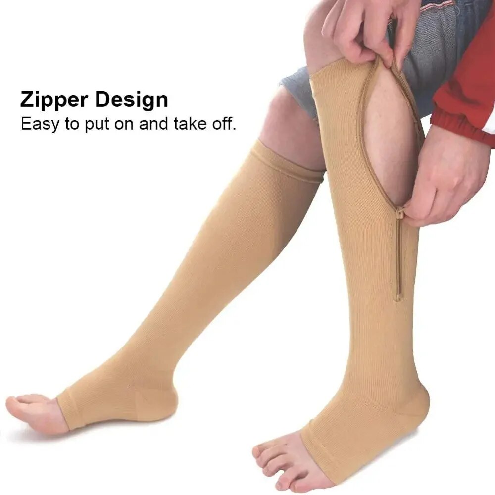 Premium Compression Socks with Zipper for Men & Women – Support for Improved Circulation, Pain & Swelling Relief – 1 Pair of Stable, Breathable Compression Stockings