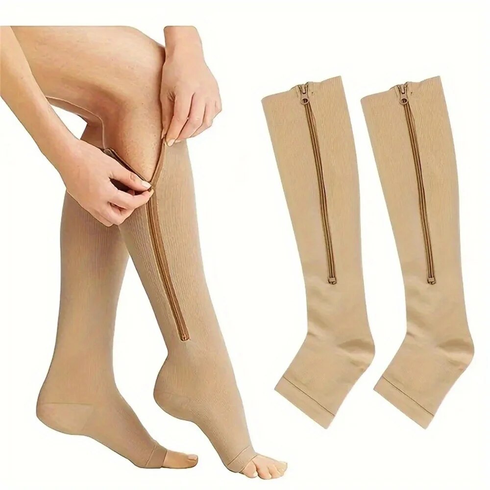 Premium Compression Socks with Zipper for Men & Women – Support for Improved Circulation, Pain & Swelling Relief – 1 Pair of Stable, Breathable Compression Stockings