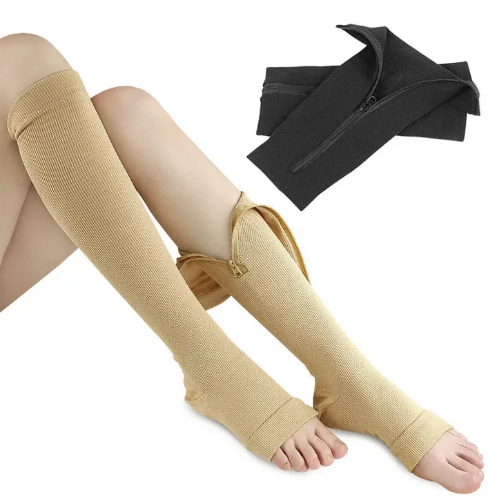 Premium Compression Socks with Zipper for Men & Women – Support for Improved Circulation, Pain & Swelling Relief – 1 Pair of Stable, Breathable Compression Stockings