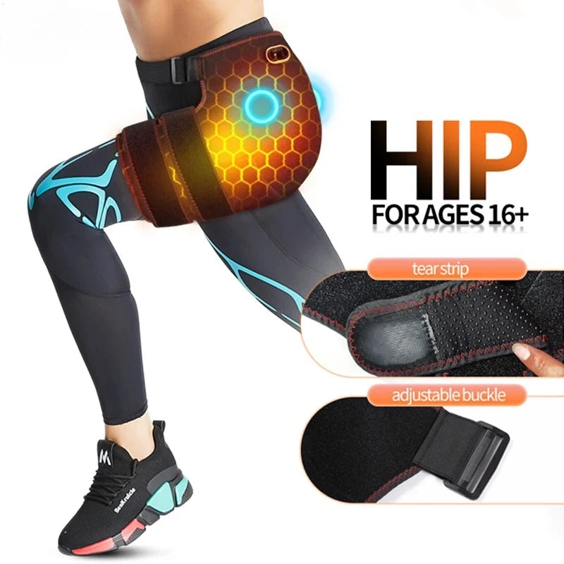 Premium Cordless Heated Hip Support Brace – Adjustable Compression Wrap with Vibration Massager and 3 Level Heating