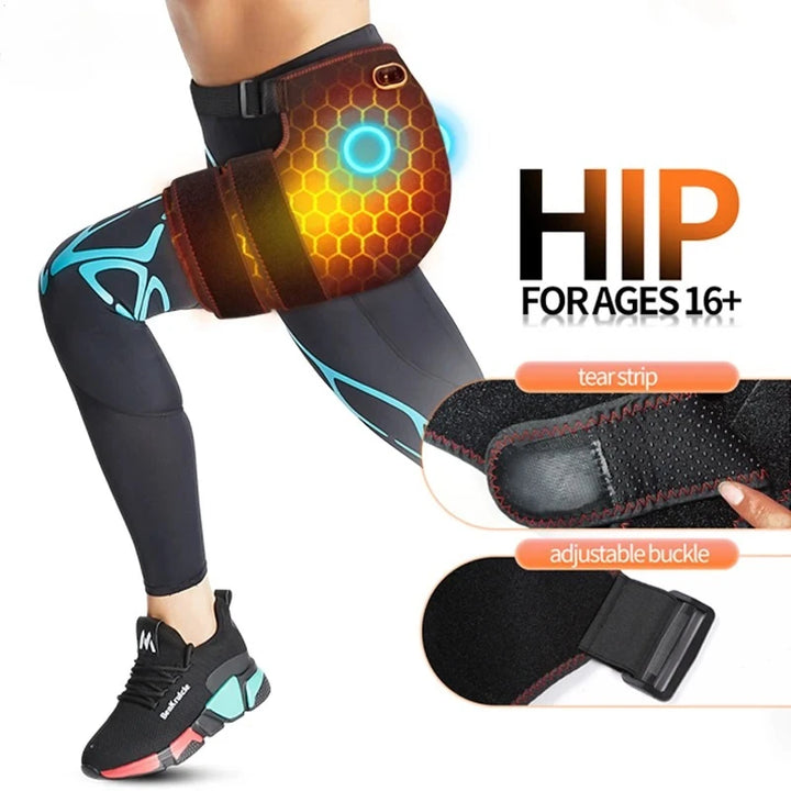 Premium Cordless Heated Hip Support Brace – Adjustable Compression Wrap with Vibration Massager and 3 Level Heating