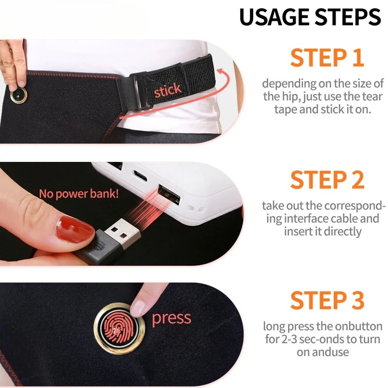 Premium Cordless Heated Hip Support Brace – Adjustable Compression Wrap with Vibration Massager and 3 Level Heating