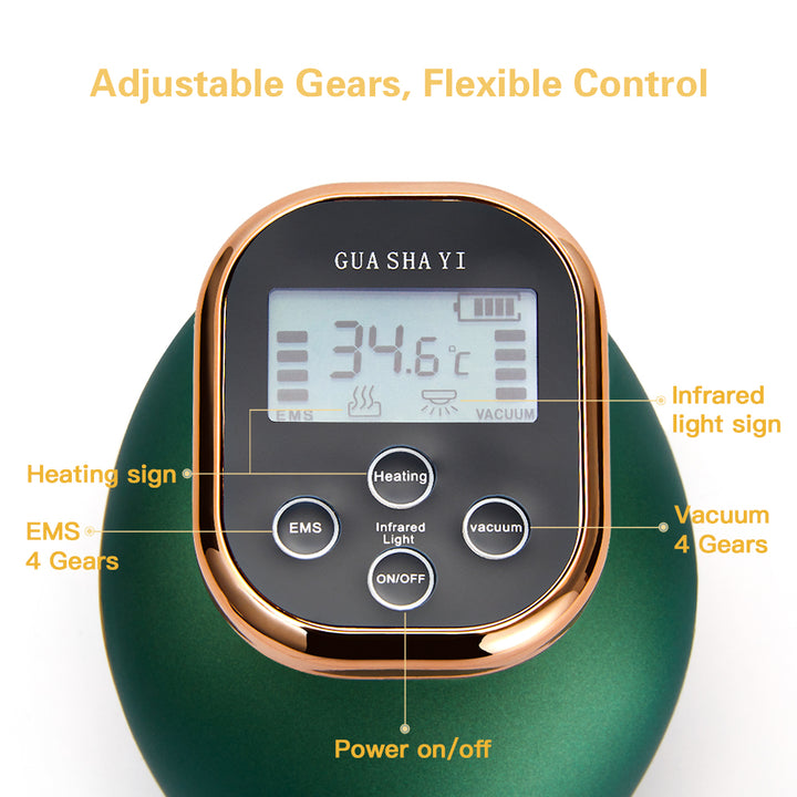 Premium Cupping Massager LCD Display Vacuum Suction Cups EMS Anti-Cellulite Fat Burner, Slimming Therapy with Magnet & Guasha Scraping