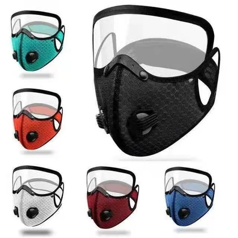 Premium Cycling Face Mask with Goggles – Dustproof Protective Mask with Replaceable Carbon Filter, Breathable Mesh, Detachable Protective Lenses for Sports, Outdoor Activities, and Motorcycles