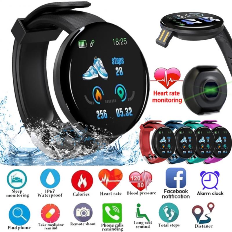 Premium D18 Smart Watch - Waterproof Fitness Tracker with Heart Rate, Blood Pressure, Oxygen Monitor, Call & Message Notifications, Compatible with Android & iOS