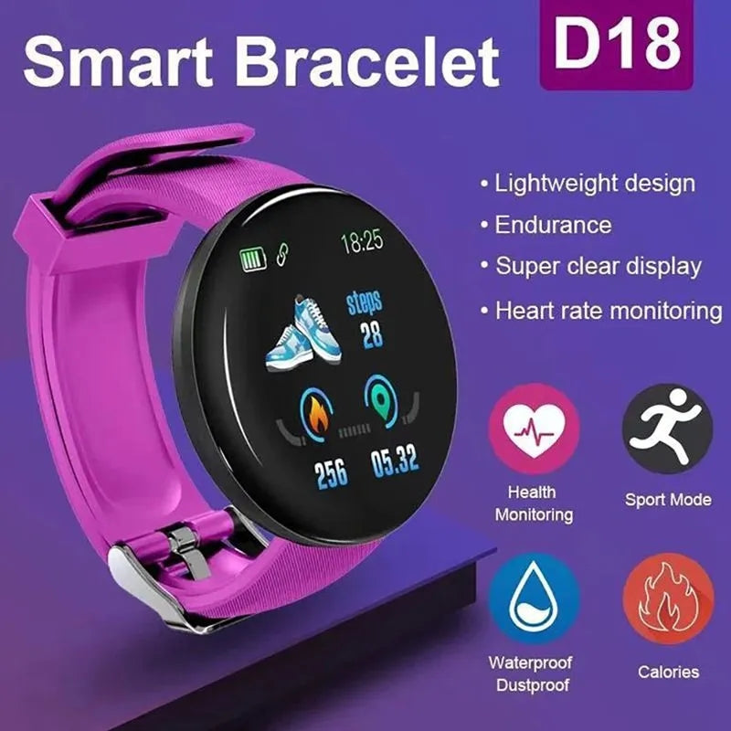 Premium D18 Smart Watch - Waterproof Fitness Tracker with Heart Rate, Blood Pressure, Oxygen Monitor, Call & Message Notifications, Compatible with Android & iOS