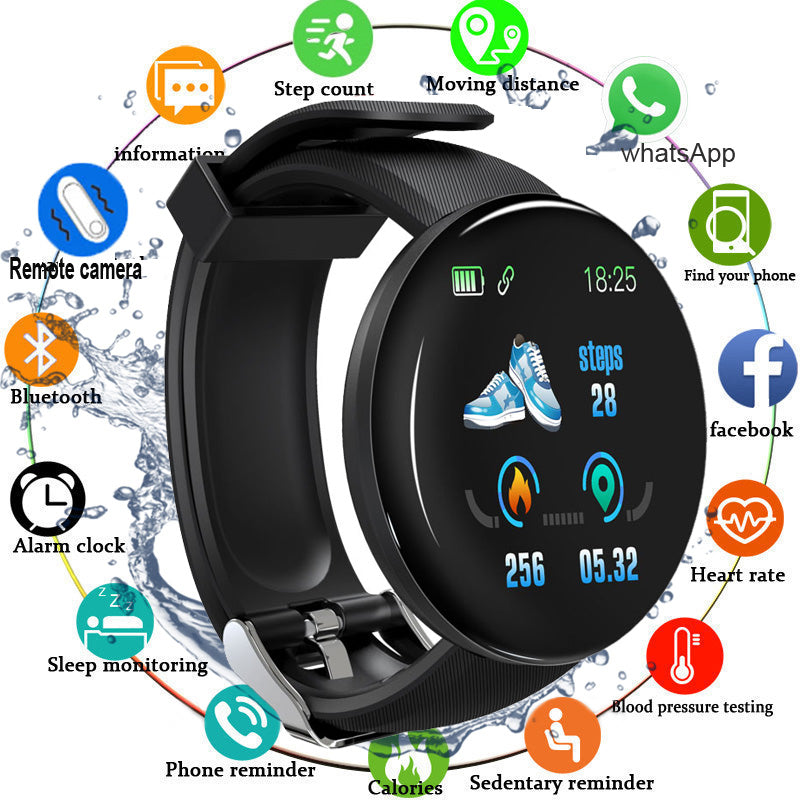 Premium D18 Smart Watch - Waterproof Fitness Tracker with Heart Rate, Blood Pressure, Oxygen Monitor, Call & Message Notifications, Compatible with Android & iOS