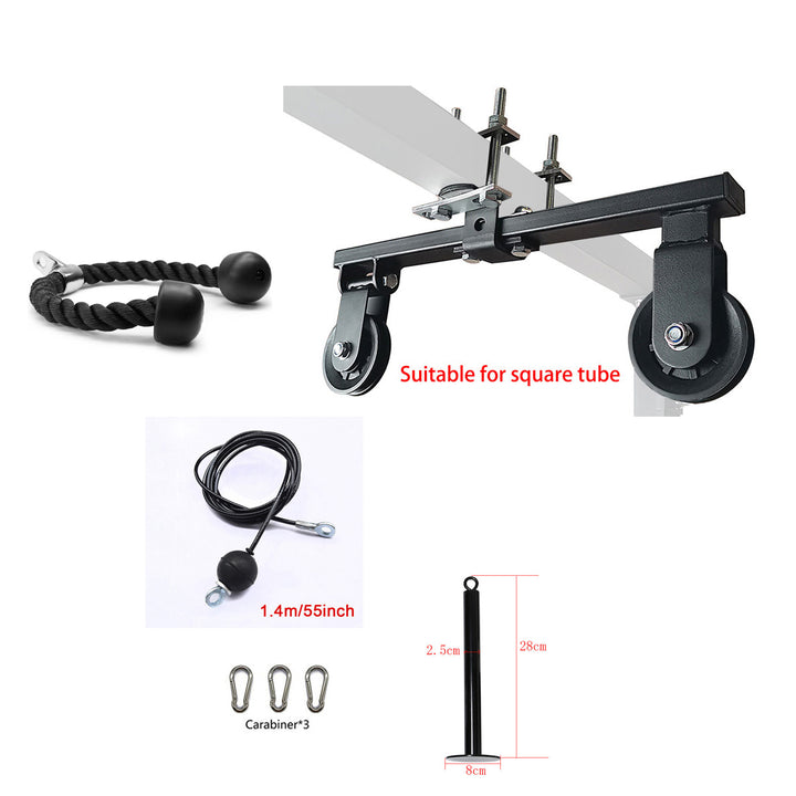 Premium DIY Fitness Double Pulley System – Home Gym Rope Pulldown Attachment for Biceps, Triceps, and Forearm Exercises, Adjustable Roller for Effective Muscle Training