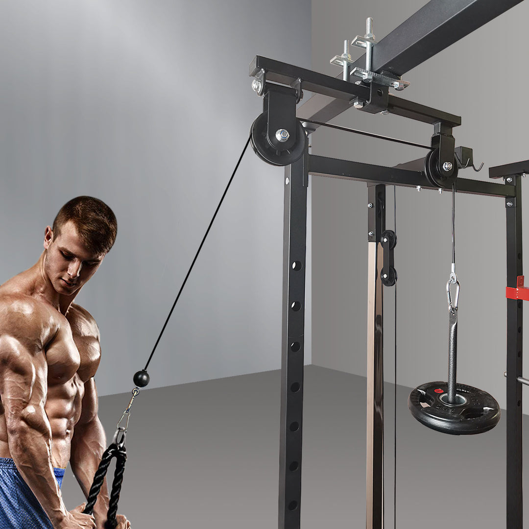 Premium DIY Fitness Double Pulley System – Home Gym Rope Pulldown Attachment for Biceps, Triceps, and Forearm Exercises, Adjustable Roller for Effective Muscle Training