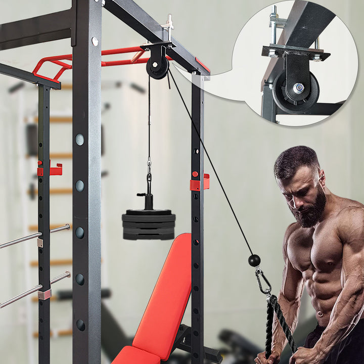 Premium DIY Fitness Double Pulley System – Home Gym Rope Pulldown Attachment for Biceps, Triceps, and Forearm Exercises, Adjustable Roller for Effective Muscle Training