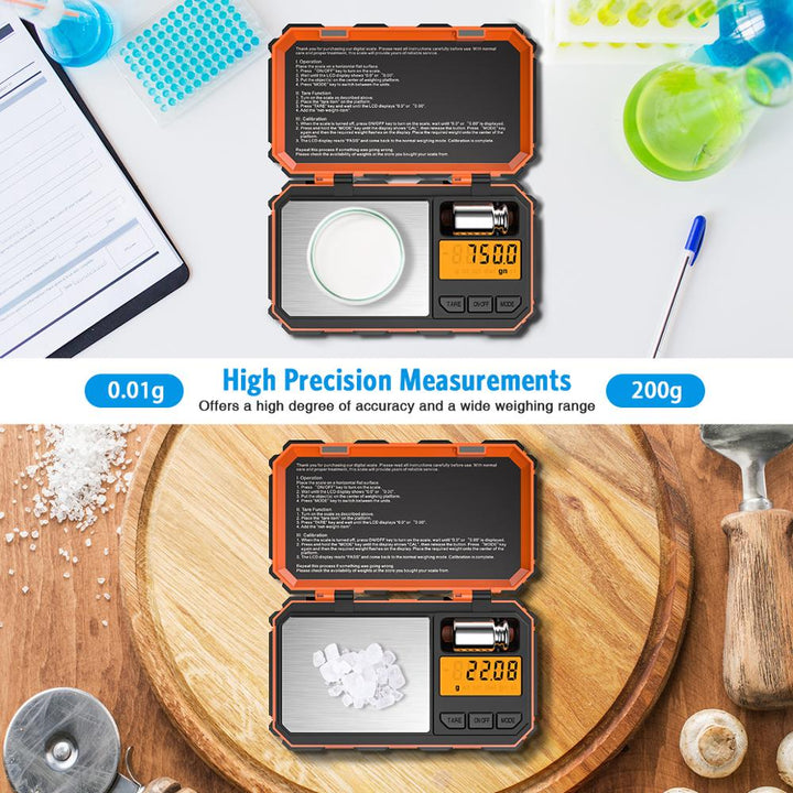 Premium Digital Pocket Scale – 200g Capacity, 0.01g Precision, Multi-Unit Conversion, Calibration Weight Included for Food, Jewelry, and More