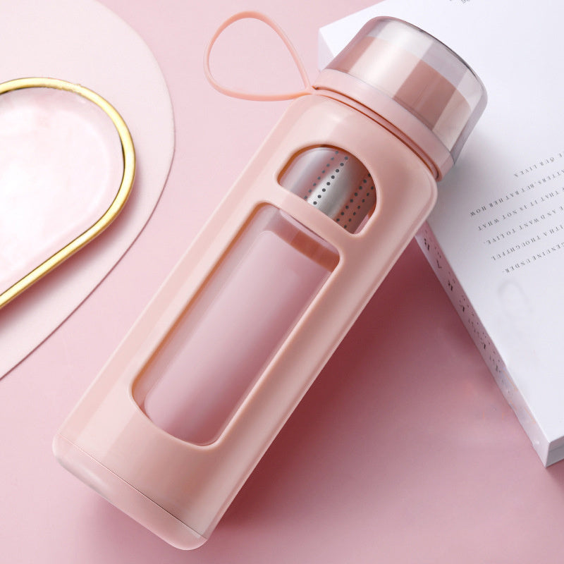 Premium Double-Layer Insulated Tea Cup with Water Separation – 520ML Portable Filtering Cup for Hot & Cold Beverages – Food-Grade Glass & Silicone – Available in Black, Blue, Coffee, Pink
