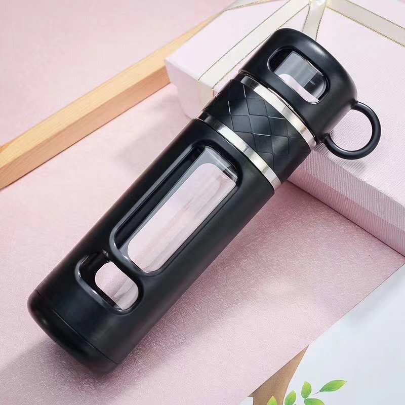 Premium Double-Layer Insulated Tea Cup with Water Separation – 520ML Portable Filtering Cup for Hot & Cold Beverages – Food-Grade Glass & Silicone – Available in Black, Blue, Coffee, Pink