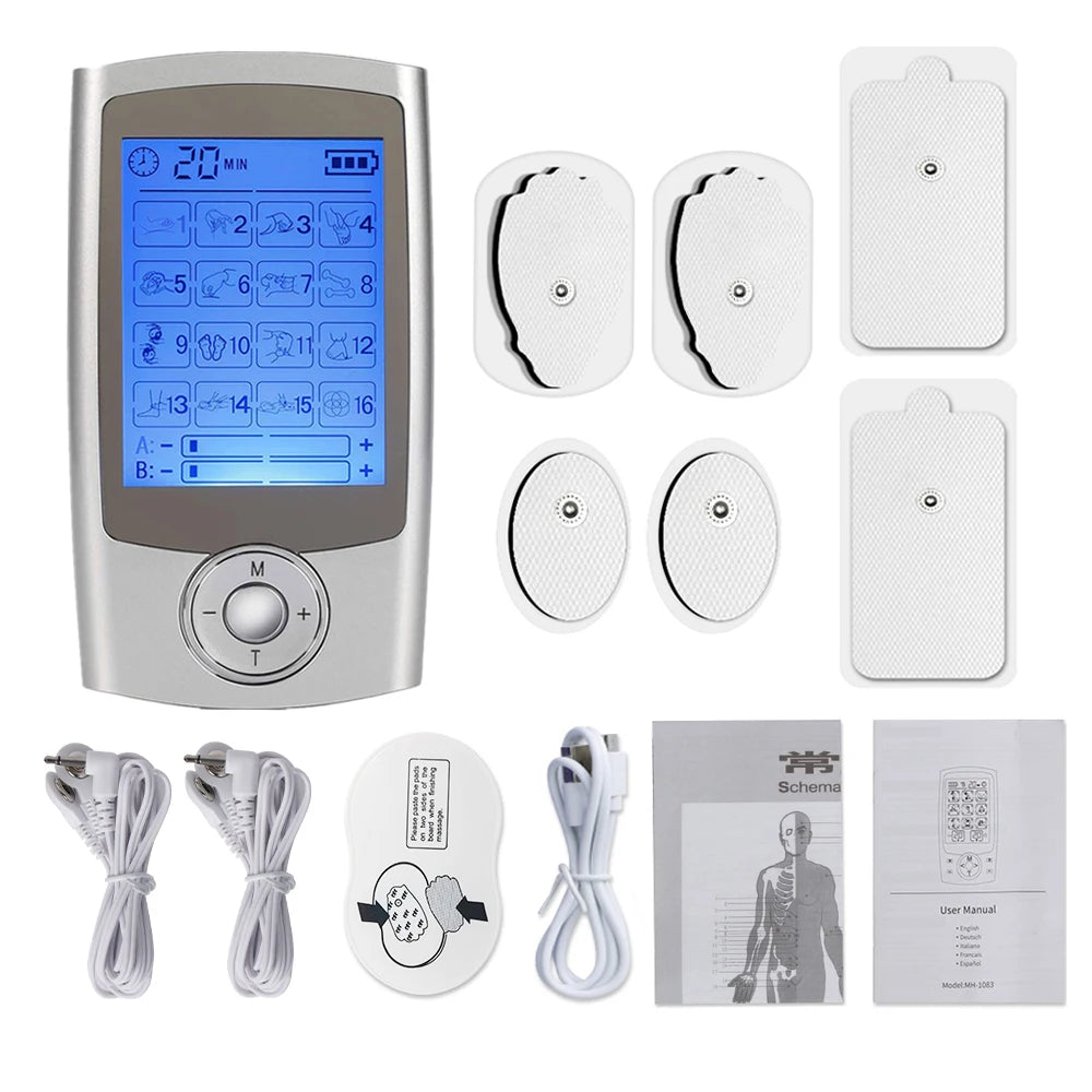 Premium Dual-Channel Electric Pulse Massager – Rechargeable EMS/TENS Stimulation Device with 16 Modes, LCD Display, Portable Design