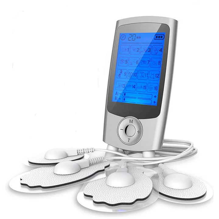 Premium Dual-Channel Electric Pulse Massager – Rechargeable EMS/TENS Stimulation Device with 16 Modes, LCD Display, Portable Design