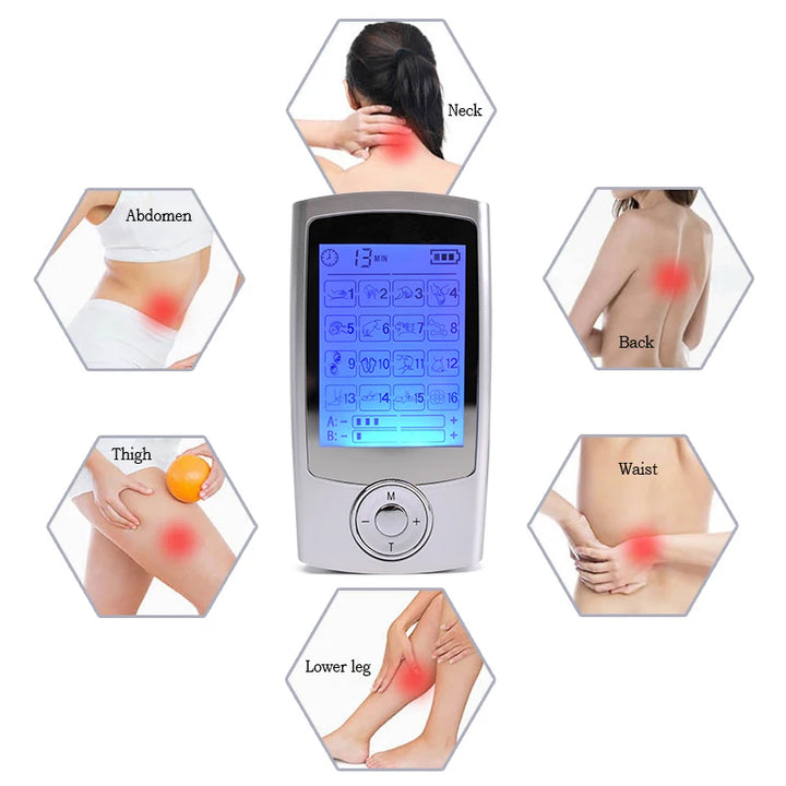 Premium Dual-Channel Electric Pulse Massager – Rechargeable EMS/TENS Stimulation Device with 16 Modes, LCD Display, Portable Design