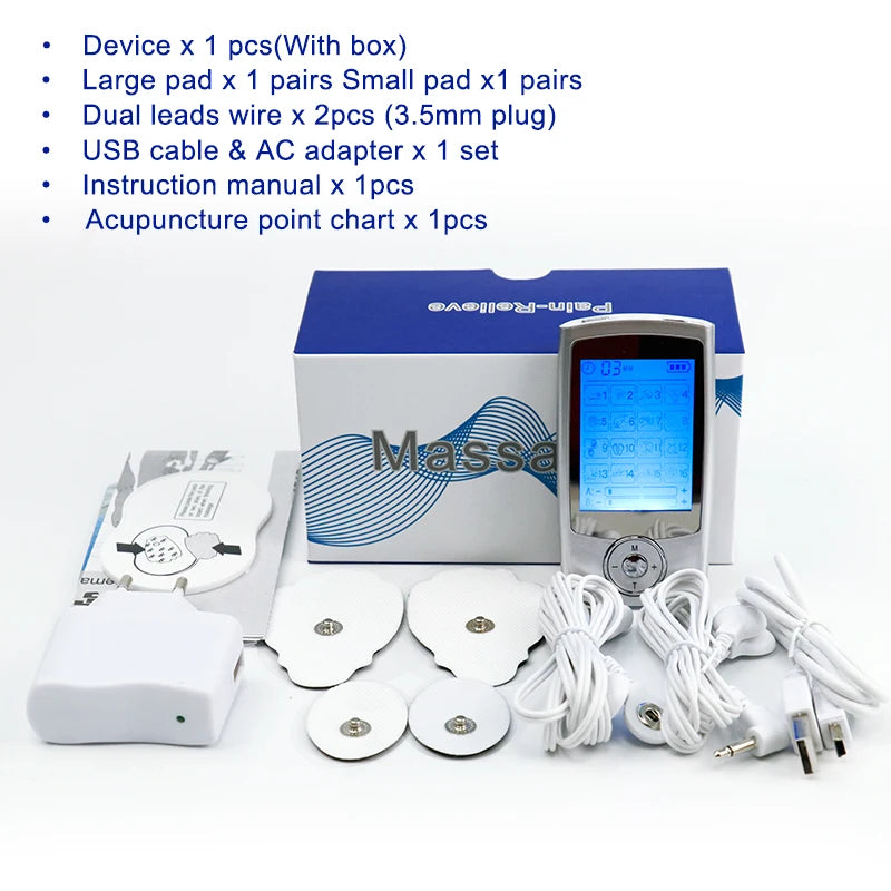 Premium Dual-Channel Electric Pulse Massager – Rechargeable EMS/TENS Stimulation Device with 16 Modes, LCD Display, Portable Design