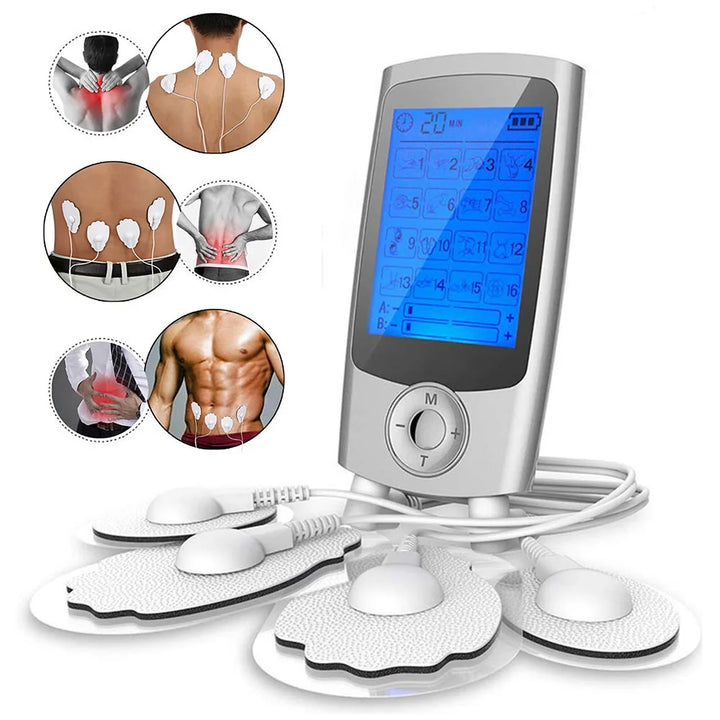 Premium Dual-Channel Electric Pulse Massager – Rechargeable EMS/TENS Stimulation Device with 16 Modes, LCD Display, Portable Design