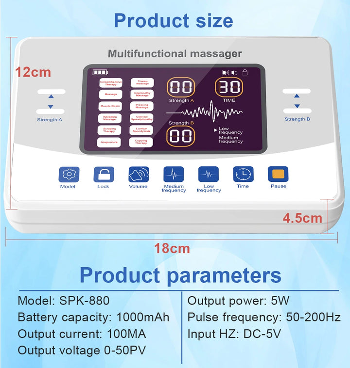 Premium EMS Electric Pulse Massager – Rechargeable Multi-Channel Muscle Stimulation Device with Display and Adjustable Intensity