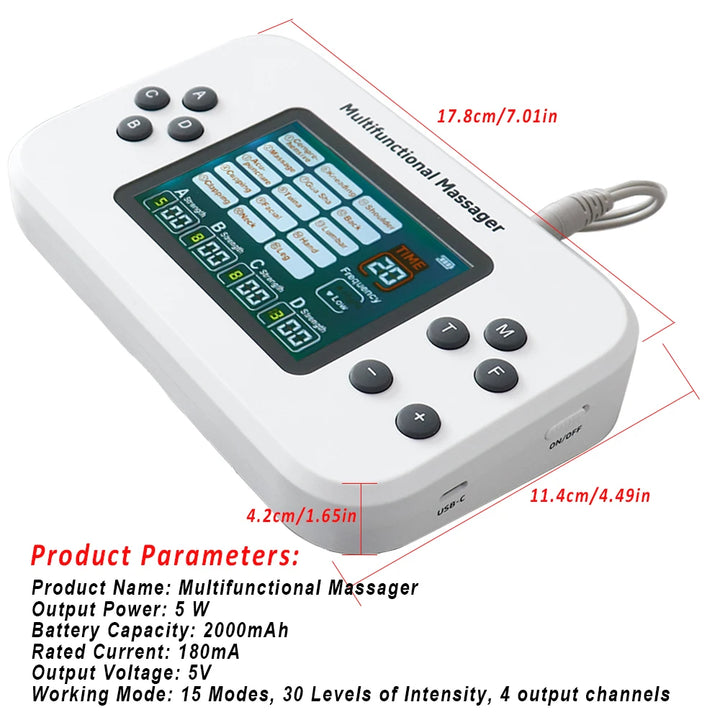 Premium EMS Electric Pulse Massager – Rechargeable Multi-Channel Muscle Stimulation Device with Display and Adjustable Intensity