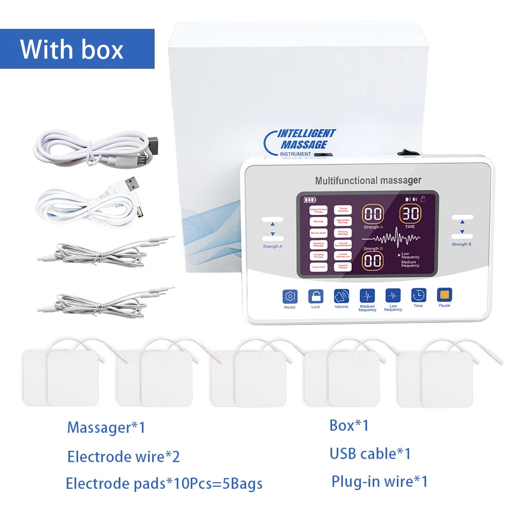Premium EMS Electric Pulse Massager – Rechargeable Multi-Channel Muscle Stimulation Device with Display and Adjustable Intensity