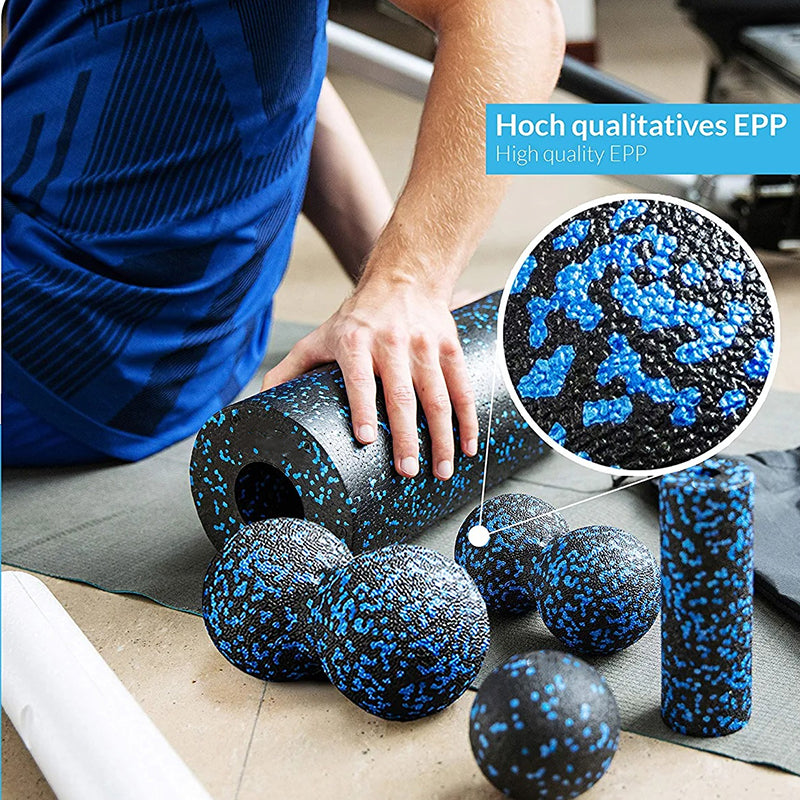 Premium EPP Fascia Massage Foam Rollers & Fitness Balls Set for Deep Tissue, Trigger Point Relief, Muscle Recovery, Yoga Column, and Core Strengthening, High-Density Lacrosse Balls for Back, Neck & Leg Soreness