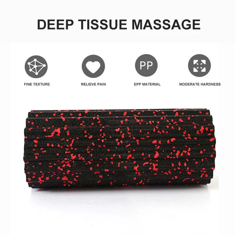Premium EPP Foam Roller for Muscle Relaxation, Yoga Column, High Hardness, Hollow Shaft, Lean Leg Fitness, Plum Shaped Design, Smooth Surface, Black & Red, 30x15x15cm