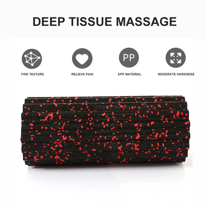 Premium EPP Foam Roller for Muscle Relaxation, Yoga Column, High Hardness, Hollow Shaft, Lean Leg Fitness, Plum Shaped Design, Smooth Surface, Black & Red, 30x15x15cm