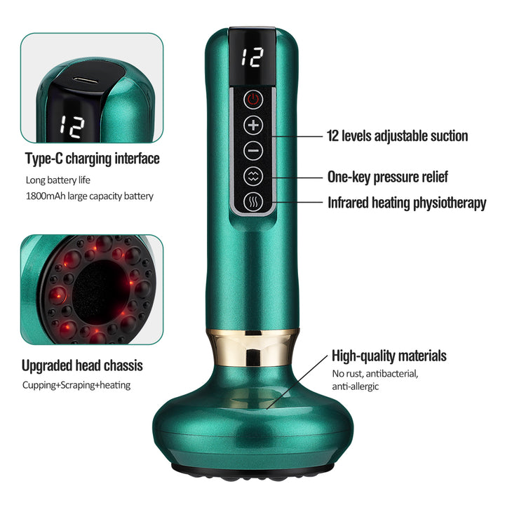 Premium Electric Cupping Massager - 12-Level Vacuum Suction, Infrared Heating, Anti-Cellulite, Body Slimming Therapy, Pain-Free Gua Sha & Scraping