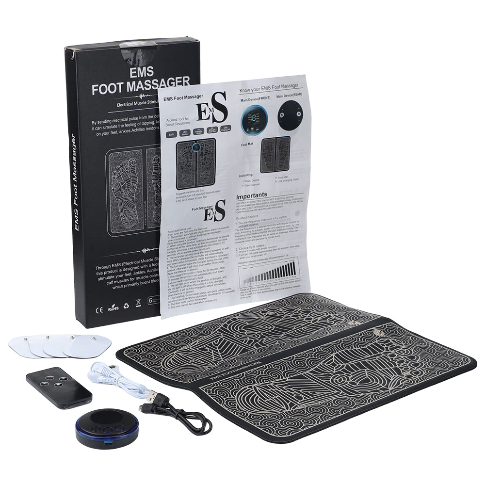 Premium Electric EMS Foot Massager Pad with Remote Control - Acupoint Stimulation, Pain Relief, Muscle Relaxation, 8 Modes, 19 Intensity Levels, Portable Massage Mat for Feet & Legs