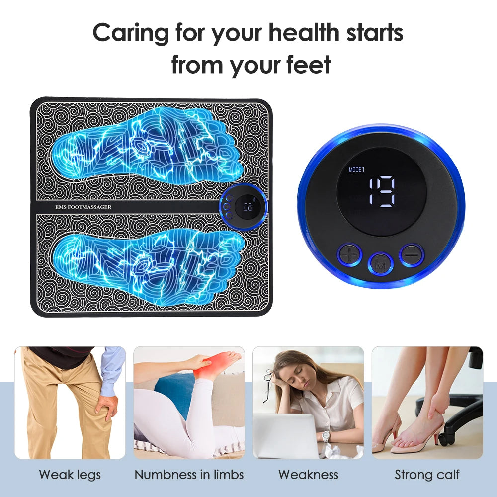 Premium Electric EMS Foot Massager Pad with Remote Control - Acupoint Stimulation, Pain Relief, Muscle Relaxation, 8 Modes, 19 Intensity Levels, Portable Massage Mat for Feet & Legs