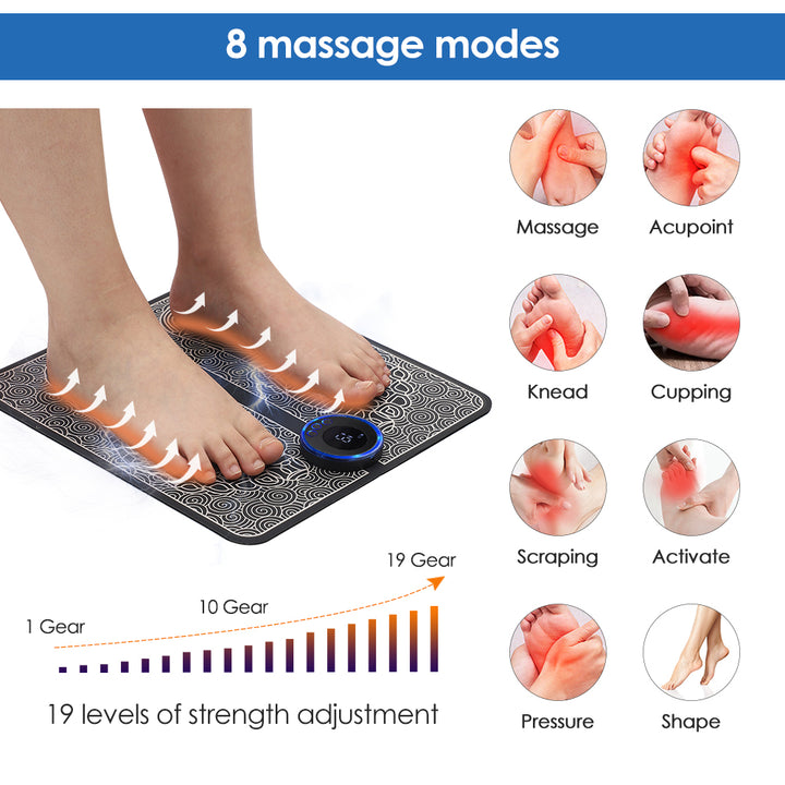 Premium Electric EMS Foot Massager Pad with Remote Control - Acupoint Stimulation, Pain Relief, Muscle Relaxation, 8 Modes, 19 Intensity Levels, Portable Massage Mat for Feet & Legs