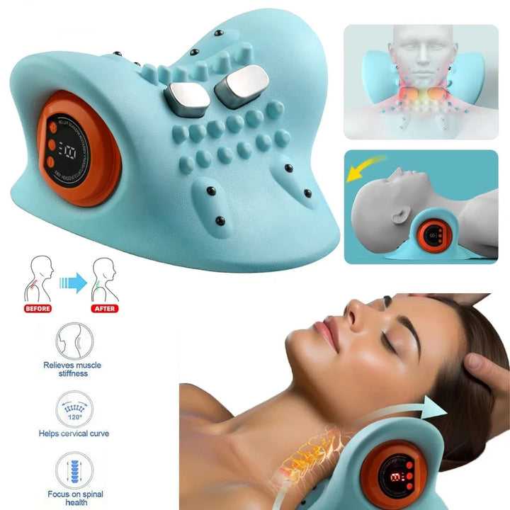 Premium Electric EMS Neck Massager with Heated Neck Stretcher, Vibration and Infrared Airbag Cervical Spine Support for Pain Relief and Cervical Repair Therapy