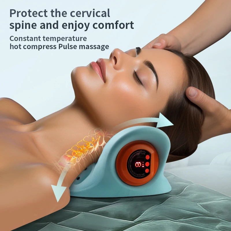 Premium Electric EMS Neck Massager with Heated Neck Stretcher, Vibration and Infrared Airbag Cervical Spine Support for Pain Relief and Cervical Repair Therapy