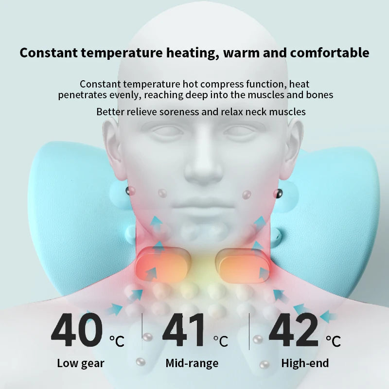 Premium Electric EMS Neck Massager with Heated Neck Stretcher, Vibration and Infrared Airbag Cervical Spine Support for Pain Relief and Cervical Repair Therapy