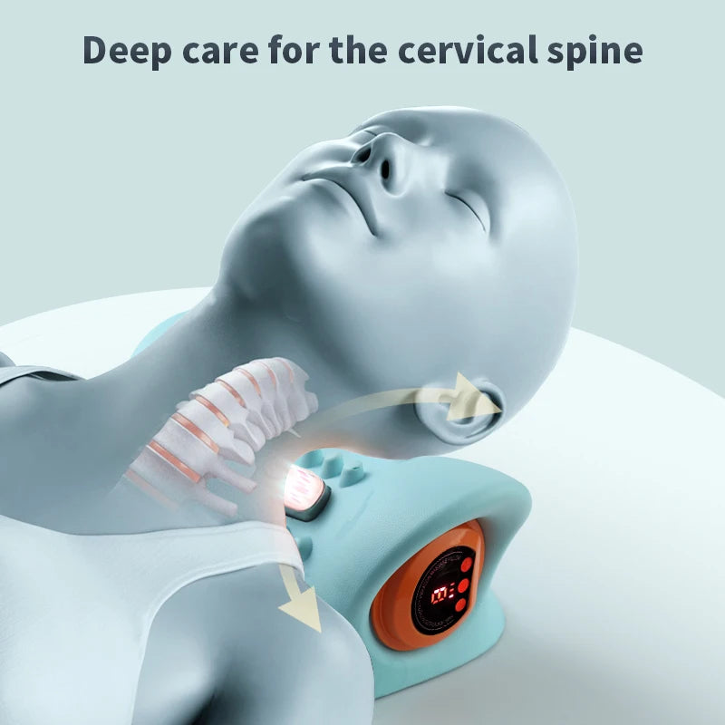 Premium Electric EMS Neck Massager with Heated Neck Stretcher, Vibration and Infrared Airbag Cervical Spine Support for Pain Relief and Cervical Repair Therapy