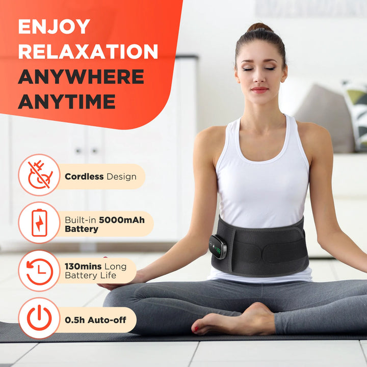 Premium Electric Heating Waist Massager Belt – Rechargeable Vibration Support Belt with Adjustable Heat Levels, Portable Relaxation Wrap