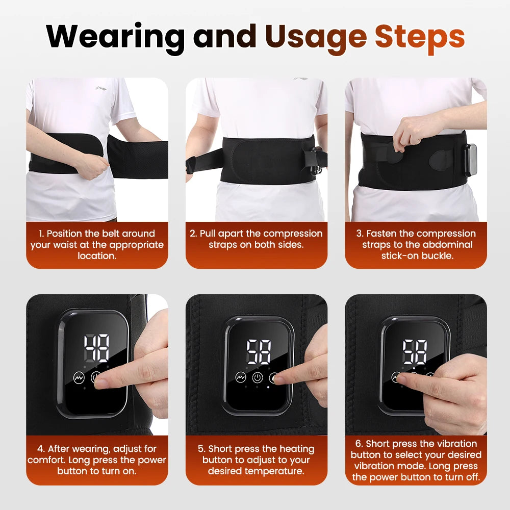 Premium Electric Heating Waist Massager Belt – Rechargeable Vibration Support Belt with Adjustable Heat Levels, Portable Relaxation Wrap