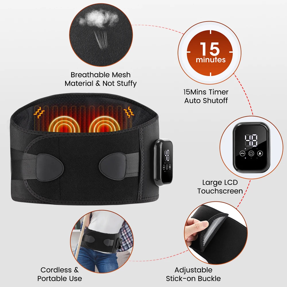 Premium Electric Heating Waist Massager Belt – Rechargeable Vibration Support Belt with Adjustable Heat Levels, Portable Relaxation Wrap