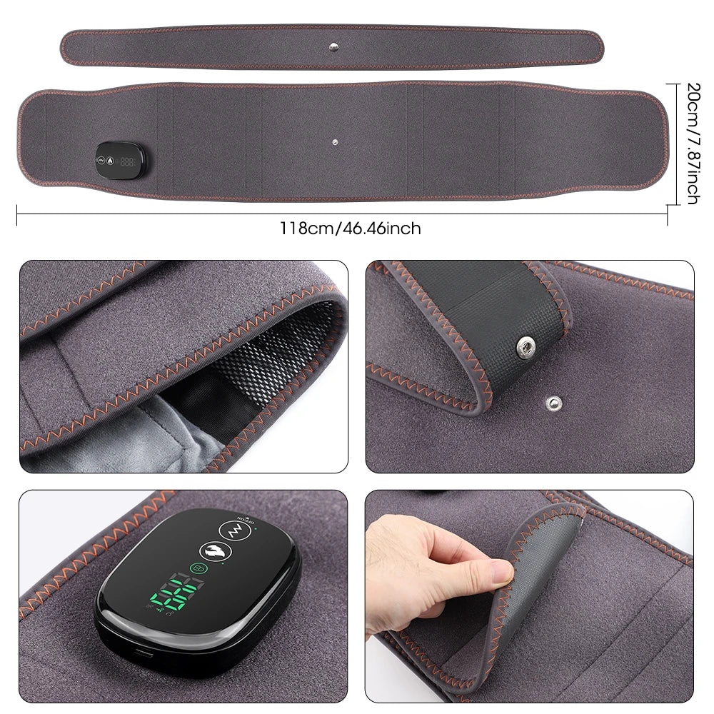 Premium Electric Heating Waist Massager Belt – Rechargeable Vibration Support Belt with Adjustable Heat Levels, Portable Relaxation Wrap