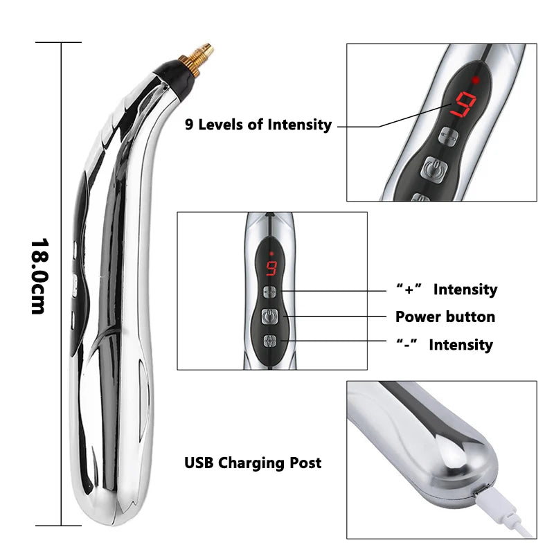 Premium Electric Meridian Massage Pen – Multi-Tip Pulse Massage Tool for Body Relaxation, Acupressure Point Stimulation and Everyday Use