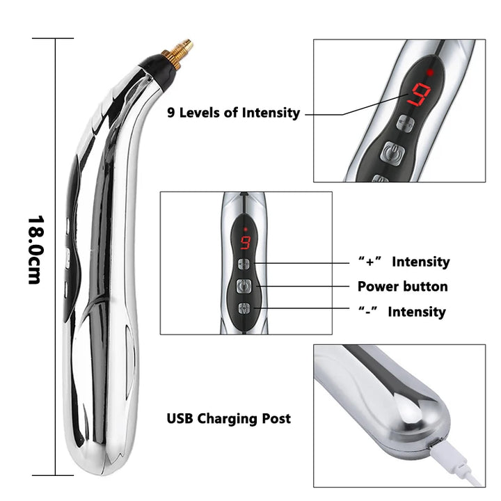 Premium Electric Meridian Massage Pen – Multi-Tip Pulse Massage Tool for Body Relaxation, Acupressure Point Stimulation and Everyday Use