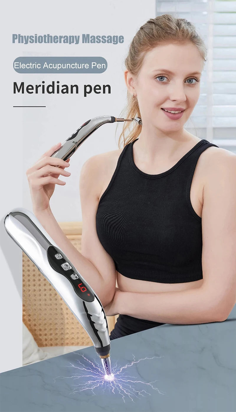 Premium Electric Meridian Massage Pen – Multi-Tip Pulse Massage Tool for Body Relaxation, Acupressure Point Stimulation and Everyday Use