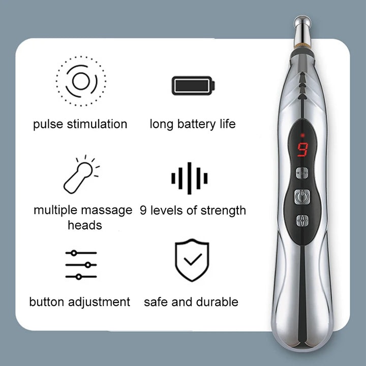 Premium Electric Meridian Massage Pen – Multi-Tip Pulse Massage Tool for Body Relaxation, Acupressure Point Stimulation and Everyday Use